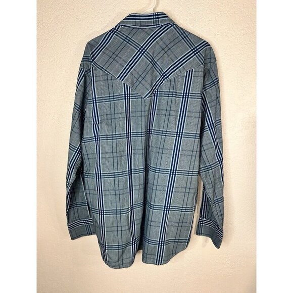 Resistol University Shirt Mens XL Blue Plaid  Button Up Long Sleeve Pockets D1 - Picture 3 of 4